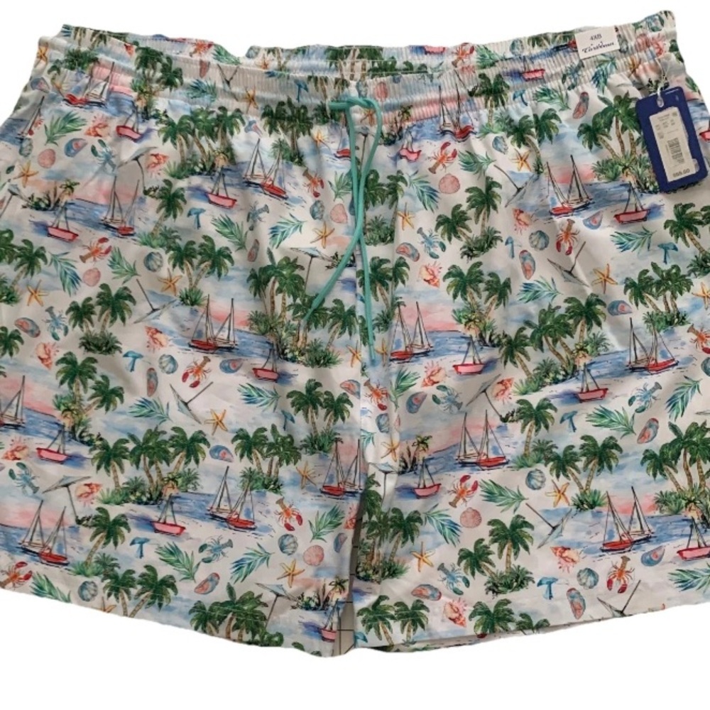 NEW SIZE 4XB Big Man  Roundtree & Yorke Shorts Swim Trunks Ecru Multi MSRP $70
